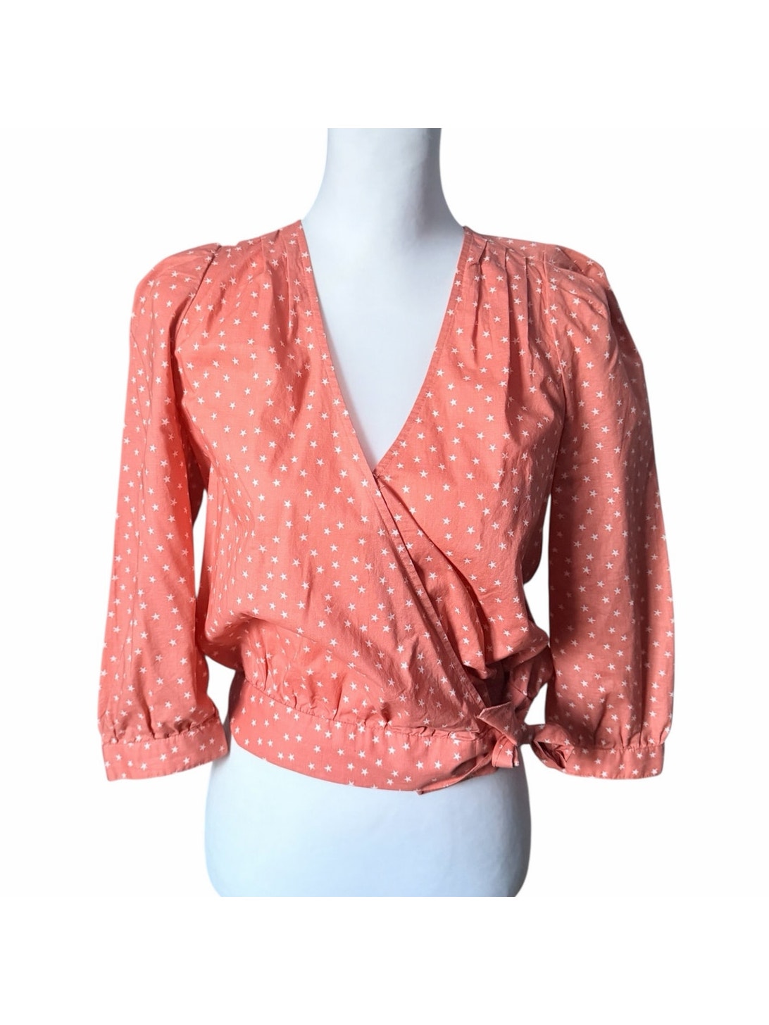 Madewell Women's 3/4 Sleeve Orange White Top Xs